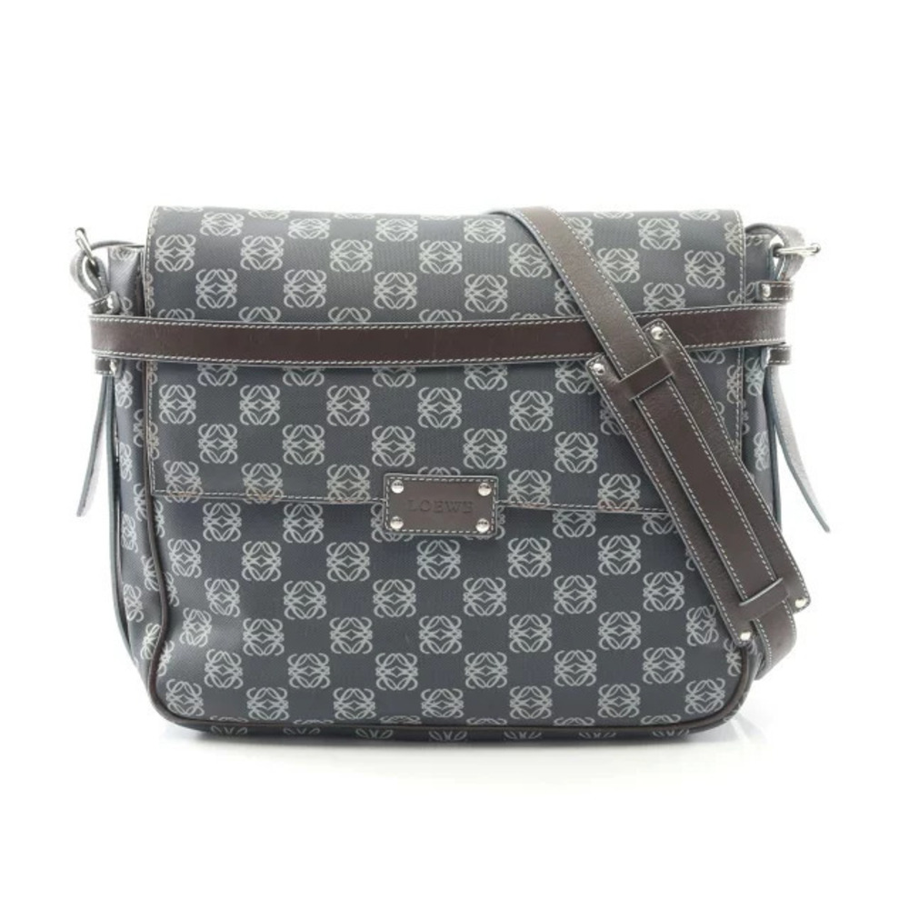 Loewe Anagram Shoulder Bag Canvas Leather Blue Brown